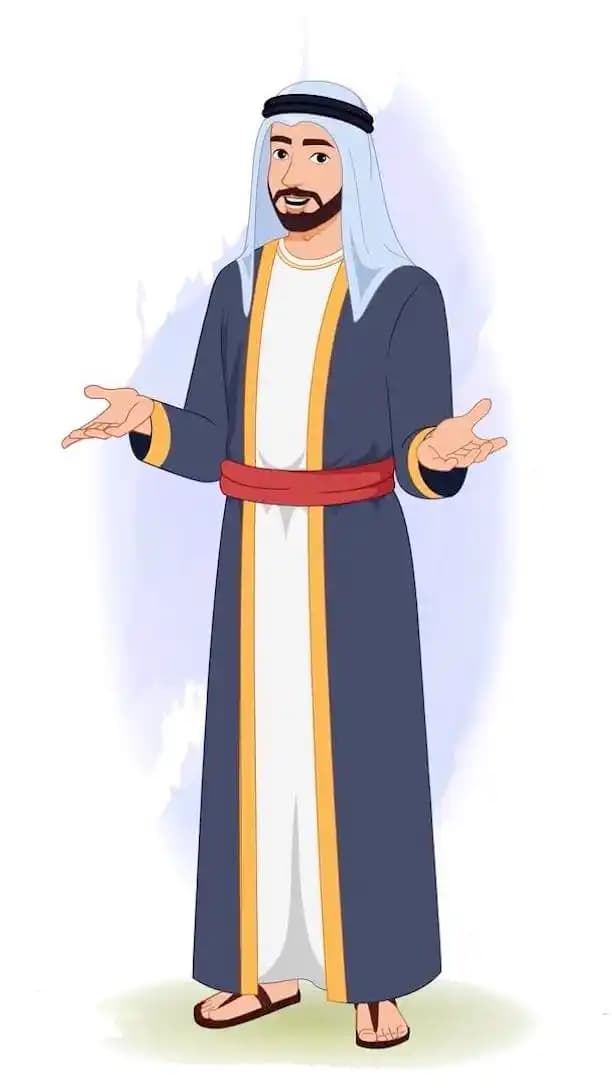 Islamic arab sheikh trader cartoon character talking animated pose AKA Hassan