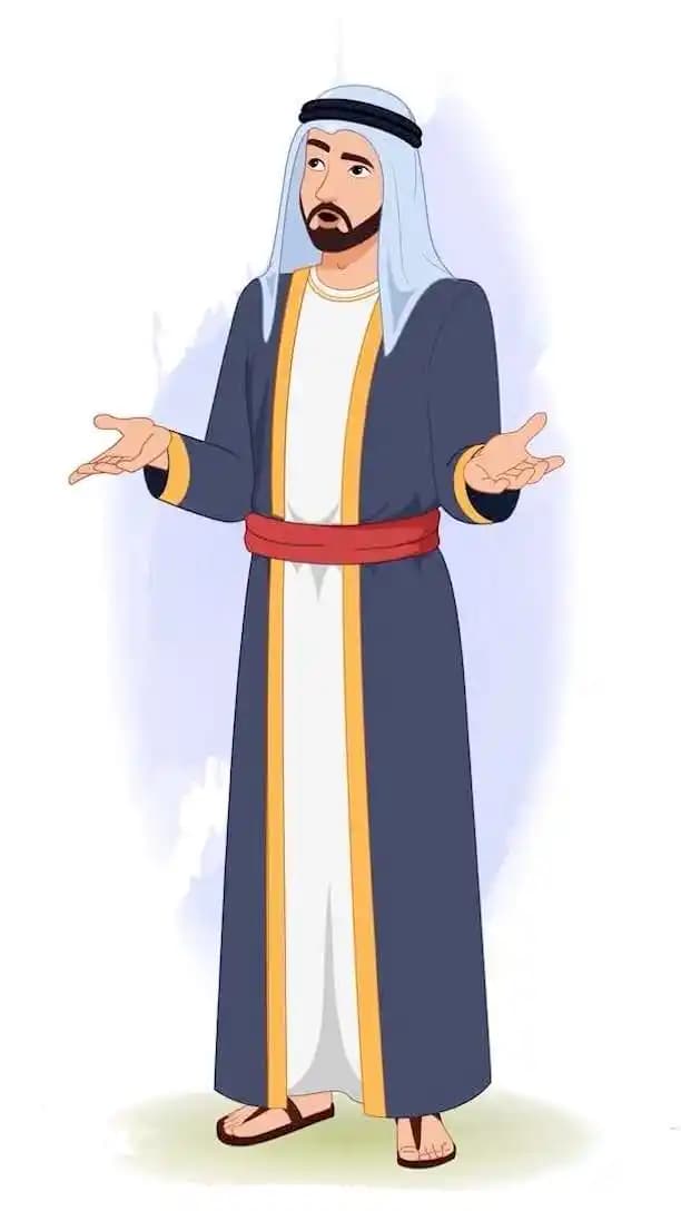 Islamic arab sheikh trader cartoon character confused animated pose AKA Hassan