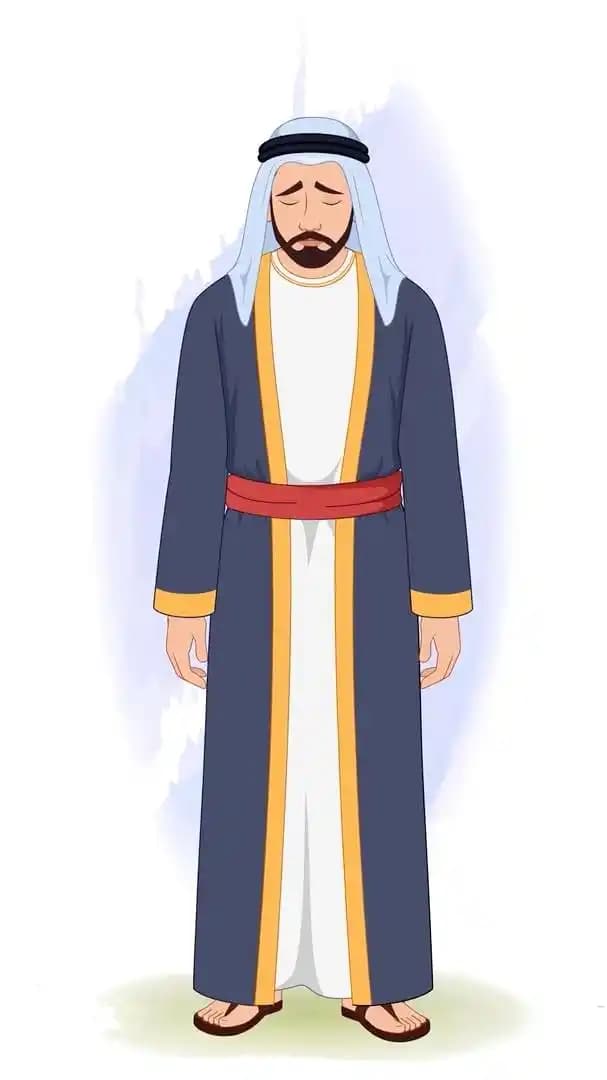 Islamic arab sheikh trader cartoon character sad animated pose AKA Hassan