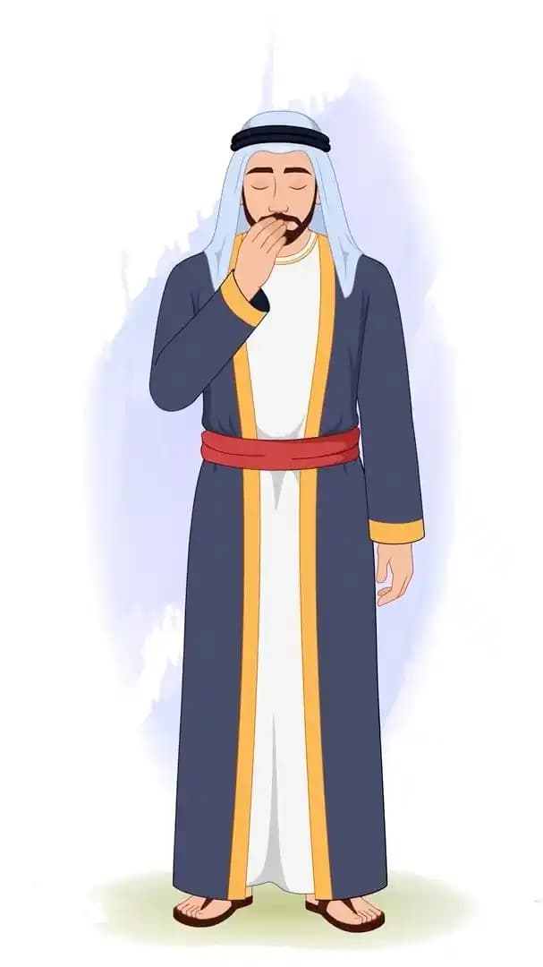 Islamic arab sheikh trader cartoon character doing salam animated pose AKA Hassan