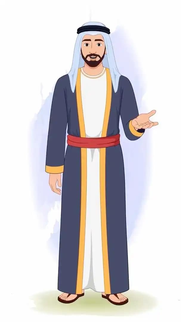 Islamic arab sheikh trader cartoon character talking animation pose AKA Hassan