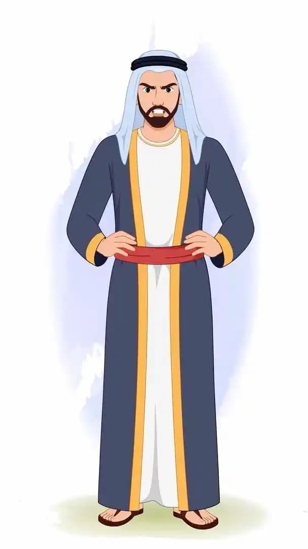 Islamic arab sheikh trader cartoon character angry animated pose AKA Hassan
