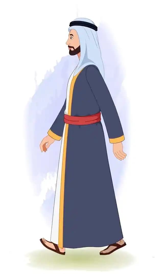 Islamic arab sheikh trader cartoon character animated side walk cycle vector AKA Hassan