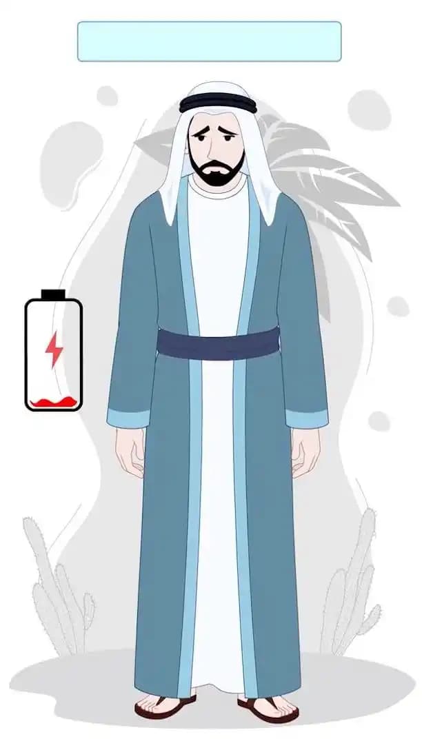 Cartoon arab sheikh character sad animated vector pose AKA Khallid