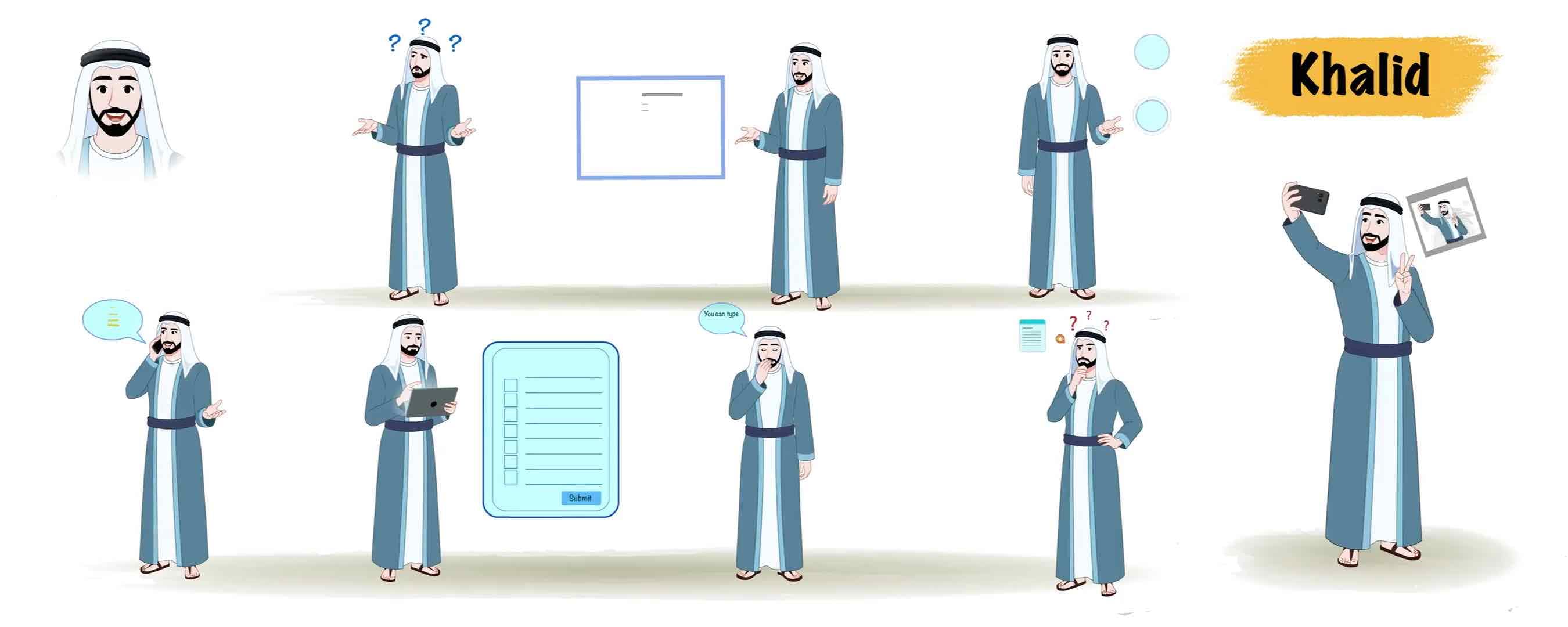 cartoon arab sheikh character animated vector model sheet