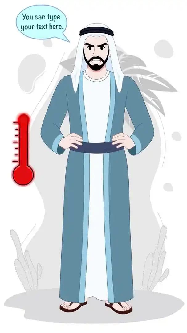 Cartoon arab sheikh character angry animated vector pose AKA Khalid