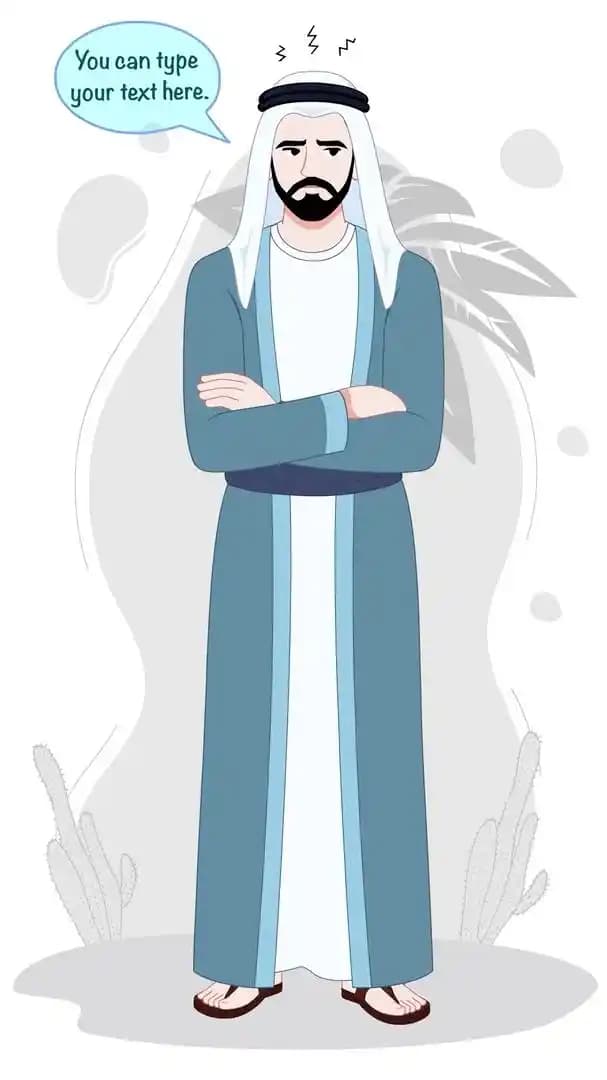 Cartoon arab sheikh character annoyed animated vector pose AKA Khalid