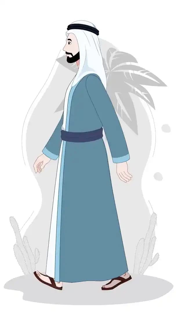 Cartoon arab sheikh character side walk cycle animated vector pose AKA Khalid