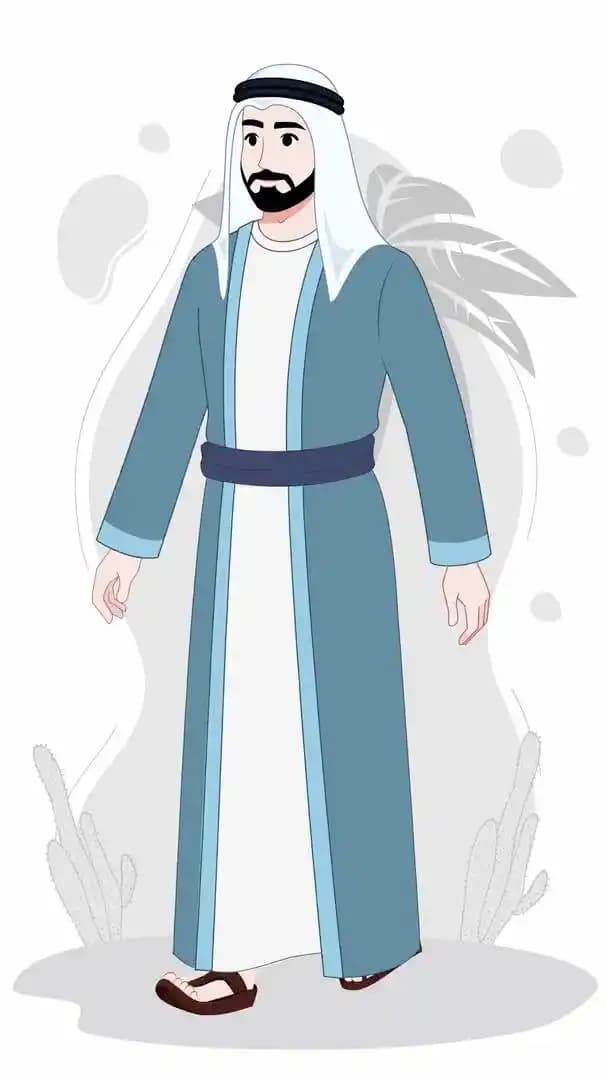 Cartoon arab sheikh character walking animated vector pose AKA Khalid