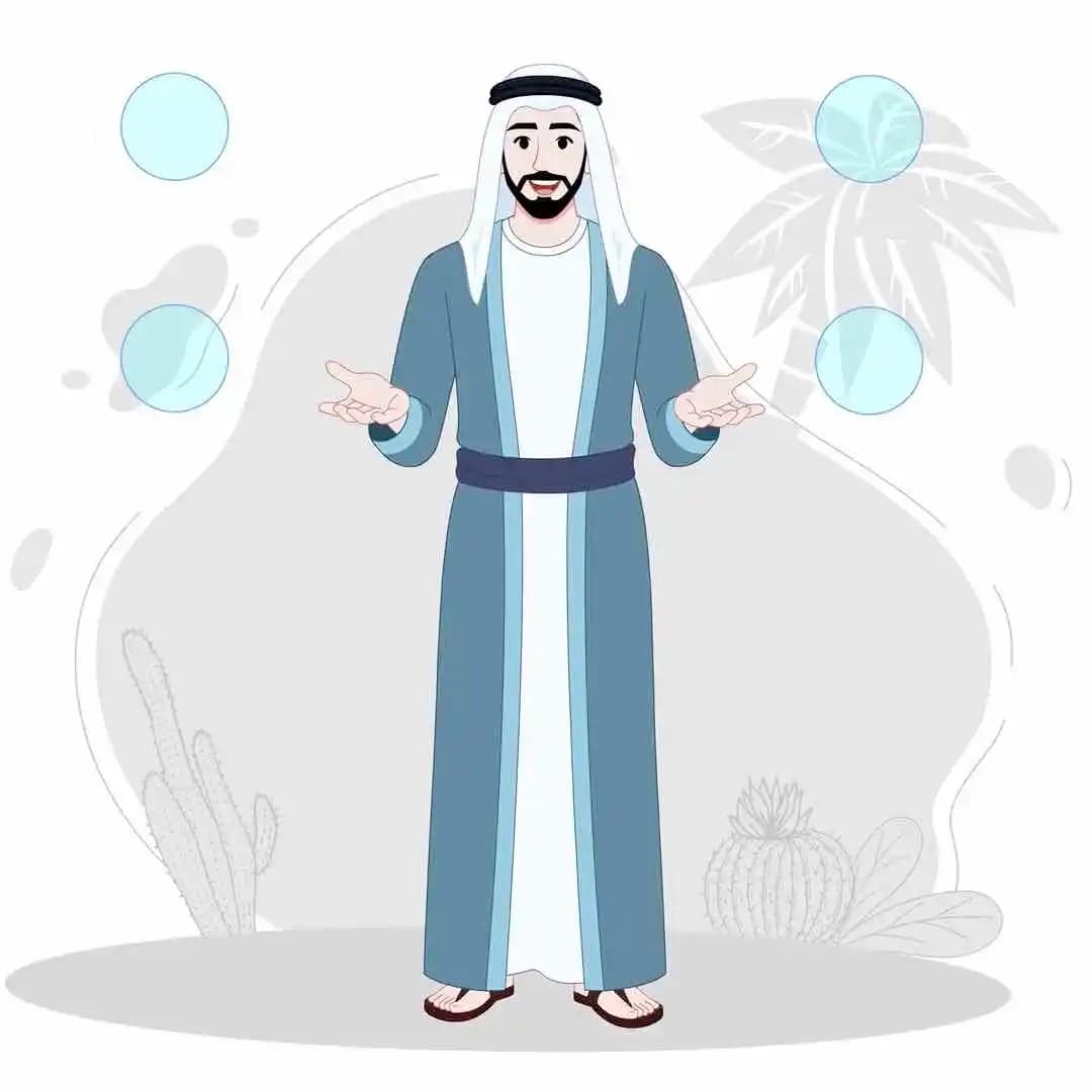 Cartoon arab sheikh character talking animation vector pose AKA Khalid
