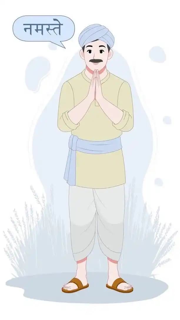 An Indian farmer 2d character doing namaste animated cartoon vector AKA Anand