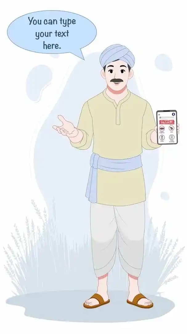 Indian farmer 2d character explaining animated cartoon vector AKA Anand