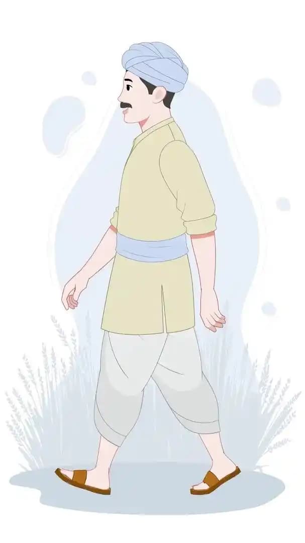 An Indian farmer 2d character side walk cycle animated cartoon vector AKA Anand