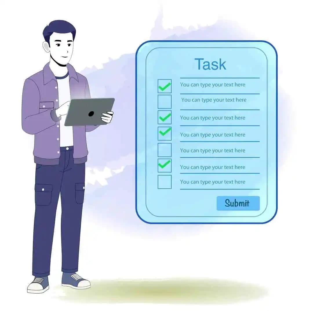 Cartoon young man 2d character using tablet animated cartoon vector AKA Bryce