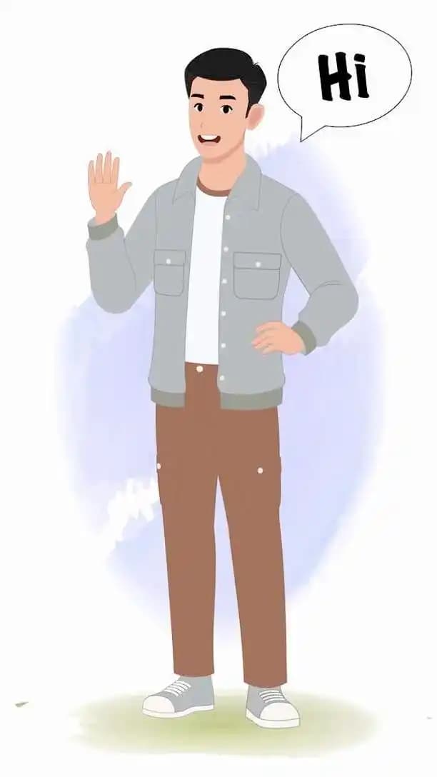 Cartoon man 2d character saying hi animated vector pose AKA Logan