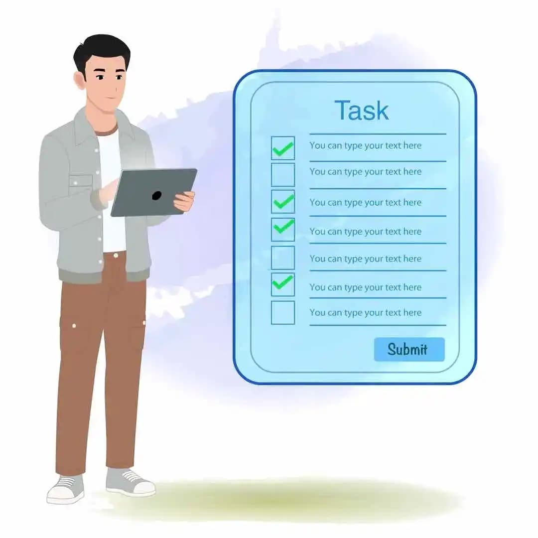 Cartoon man 2d character using tablet animated vector AKA Logan