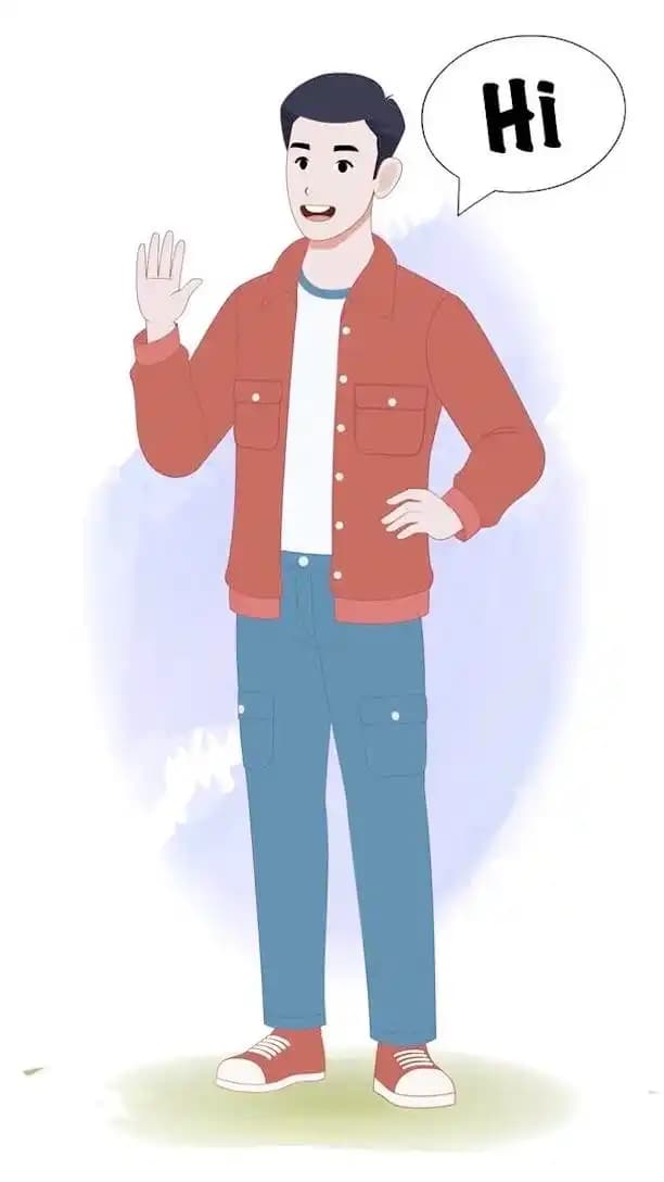 Cartoon young man character in casual clothes saying hi animated vector AKA Alvin