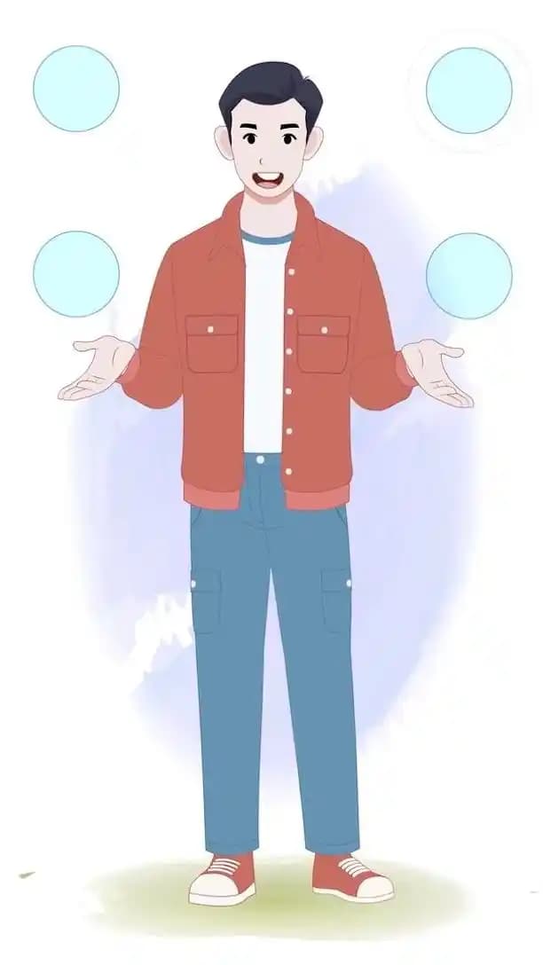 Cartoon young man character in casual clothes talking animated vector pose AKA Alvin