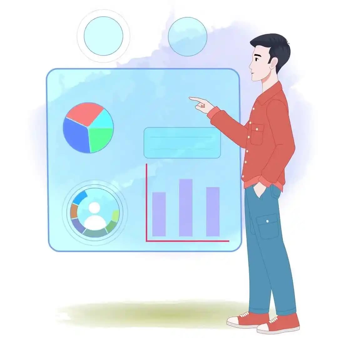 Cartoon young man character in casual clothes giving presentation animated vector AKA Alvin