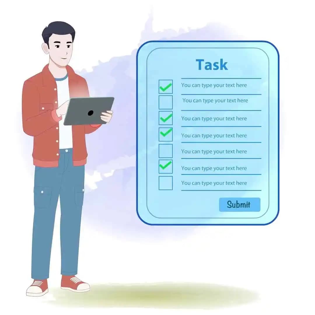 Cartoon young man character in casual clothes using tablet animated vector AKA Alvin