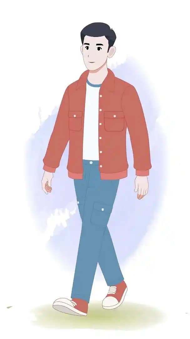 Cartoon young man character in casual clothes walking animated vector AKA Alvin