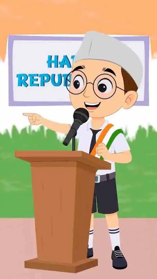 School child giving Republic day speech Animated vector cartoon character