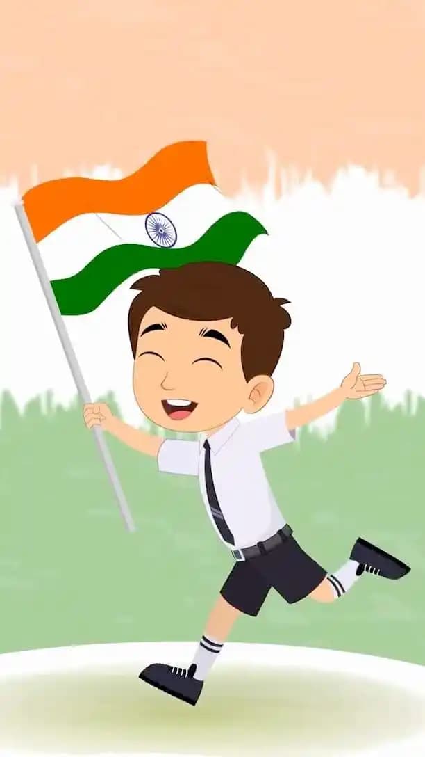 School boy running with Indian flag animated vector cartoon character
