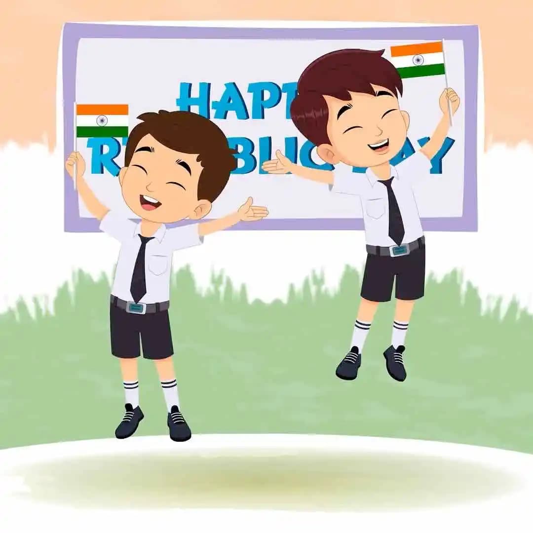 Kids jumping with Indian flag Animated vector cartoon character