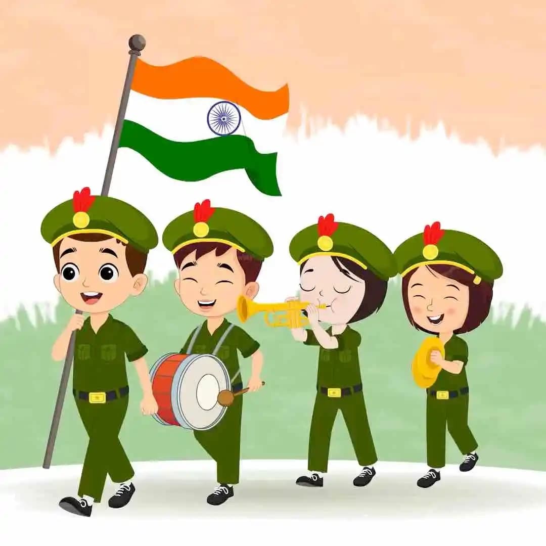 School children marching drum band Animated vector cartoon character