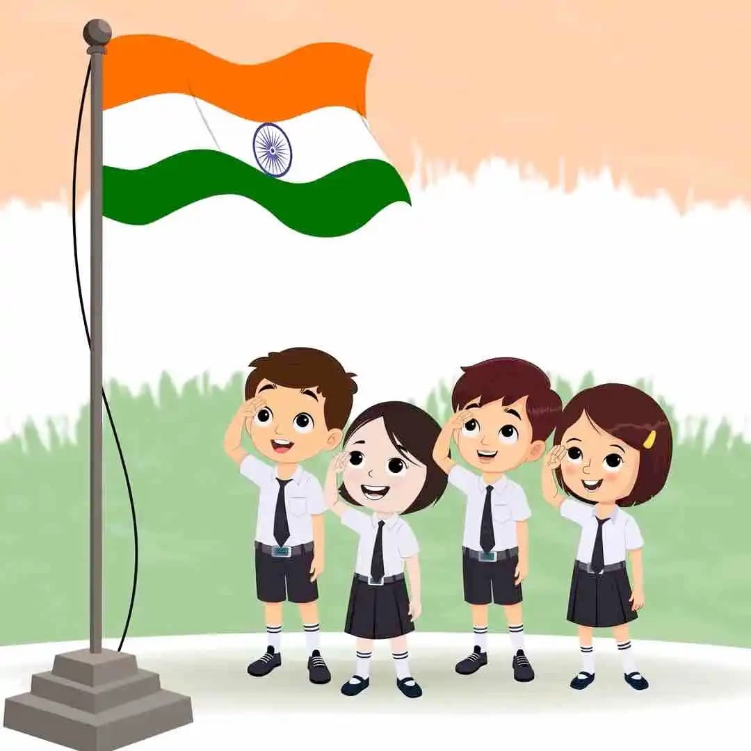 School child saluting indian flag animated vector cartoon character