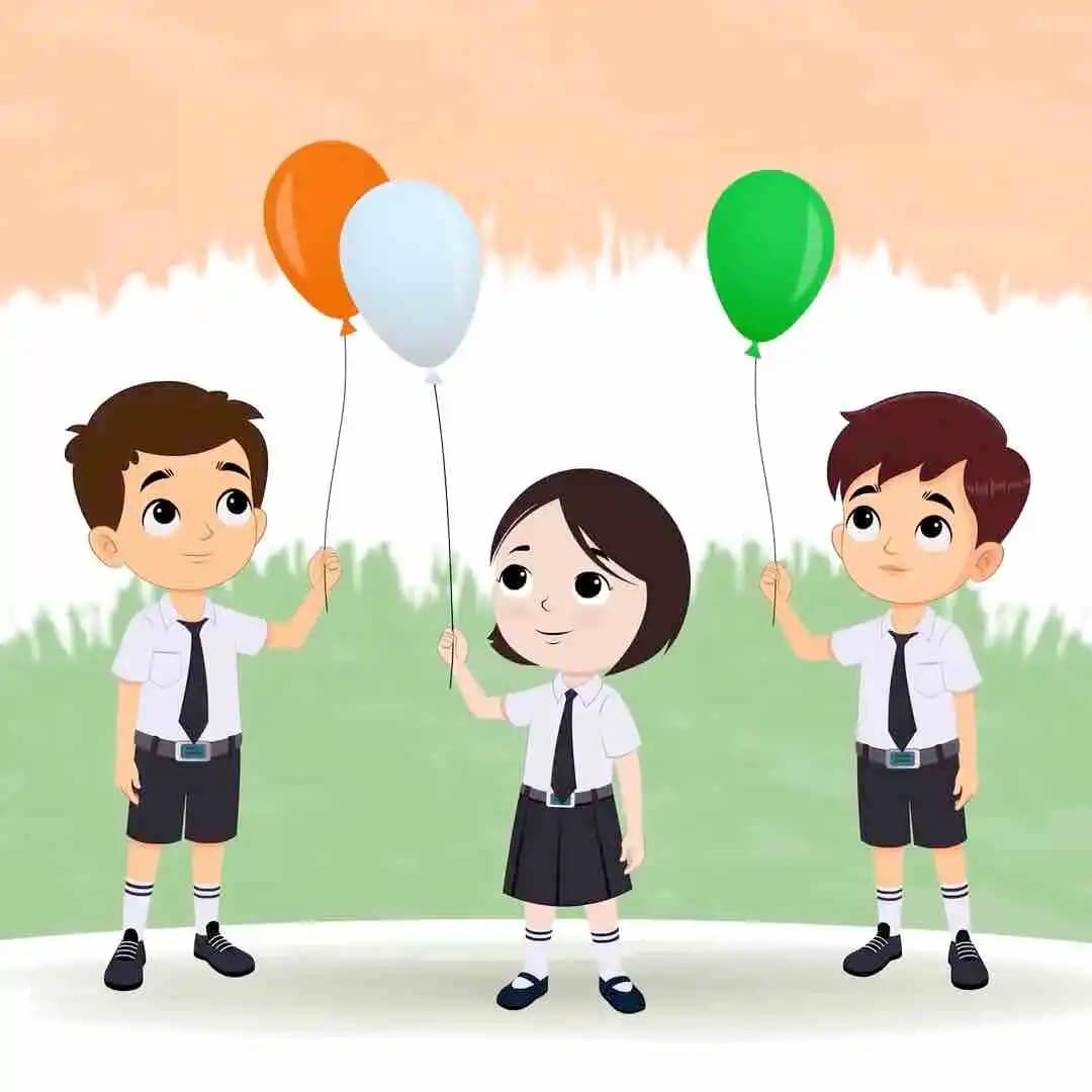 School children celebrate Indian republic day animated vector cartoon character