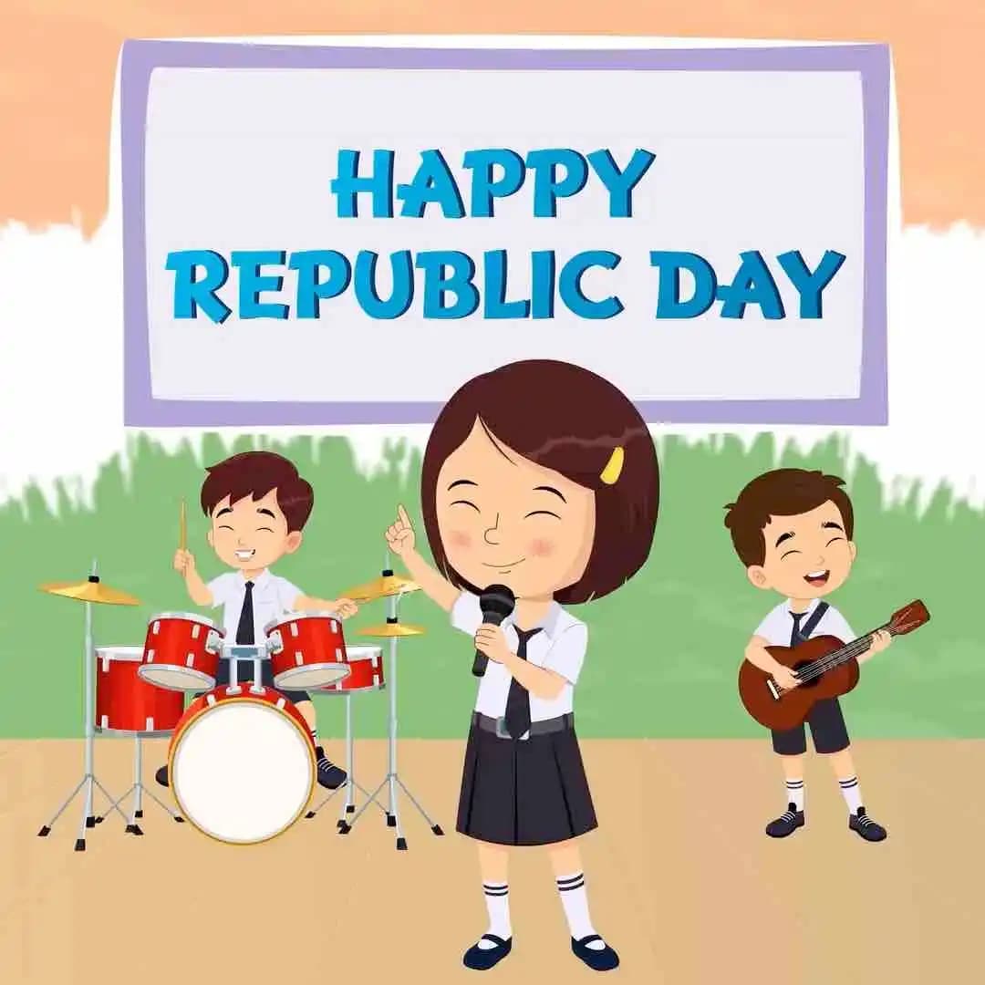 School kids drum performance animated vector cartoon character