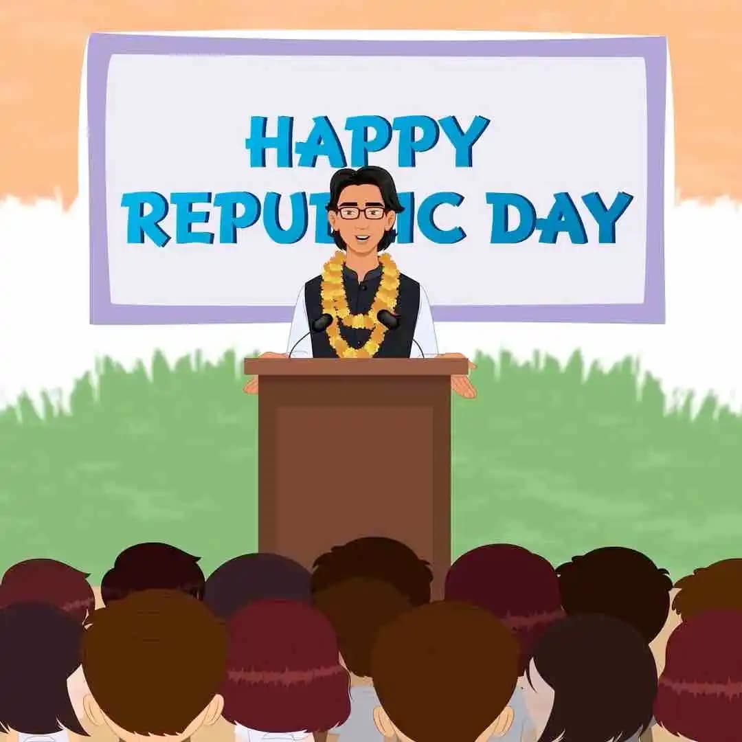Teacher giving Republic day speech animated vector cartoon character