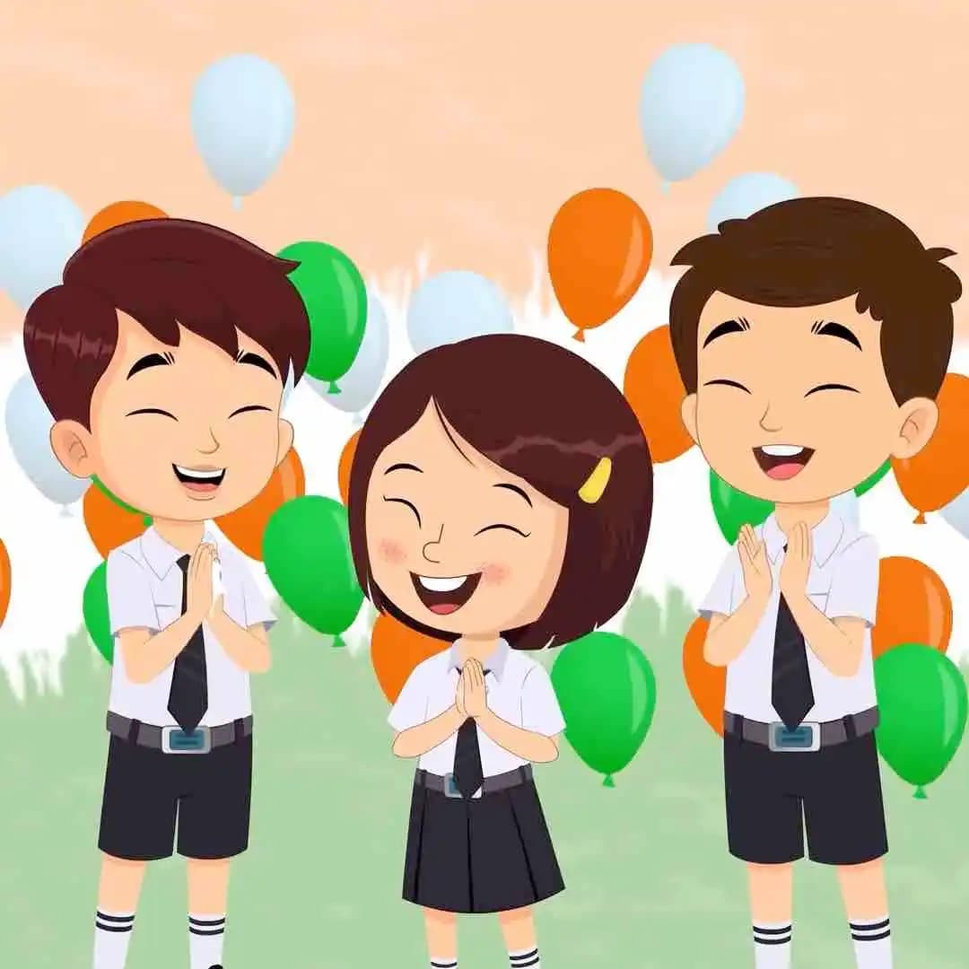 School Kids with balloon animated vector cartoon character