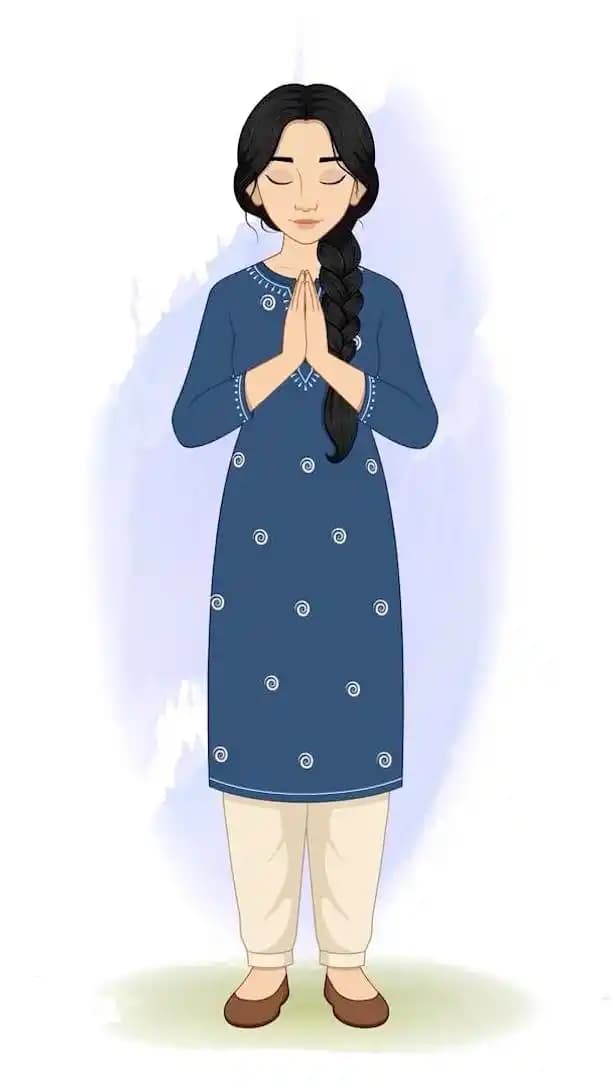 Pretty Indian girl greeting pose animated vector cartoon character AKA Gauri