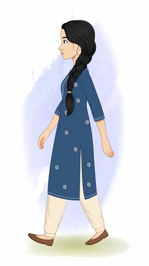 Indian woman walking side view animated vector cartoon character AKA Gauri