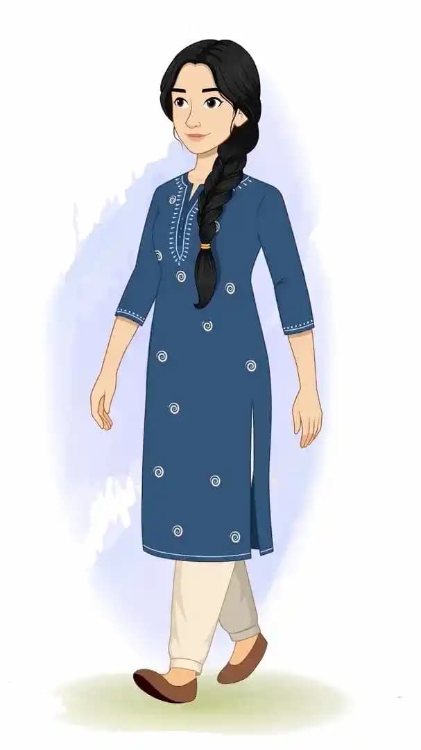 Indian girl walking one third view animated vector cartoon character AKA Gauri