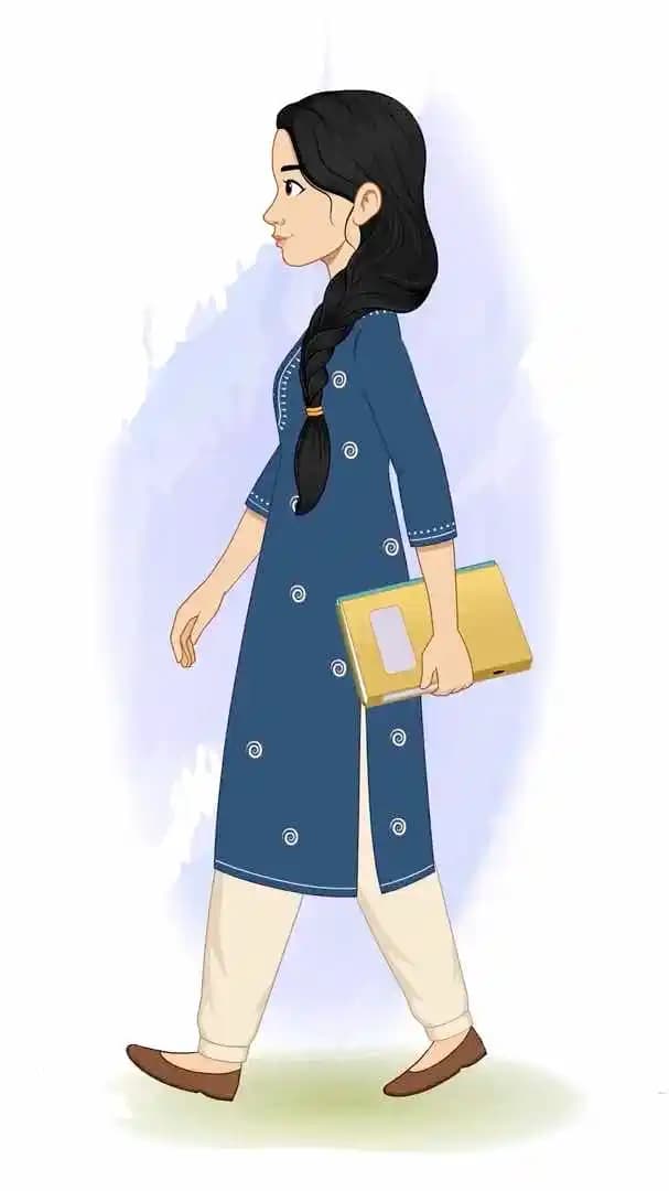 Pretty girl walking with office file animated vector cartoon character AKA Gauri