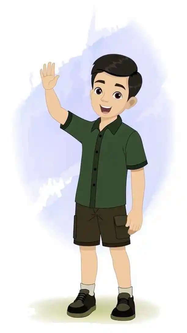 Boy saying hi wearing summer outfit animated vector cartoon character AKA Chirag