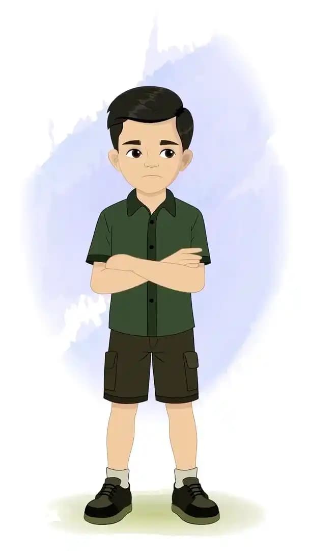Annoyed kid in casual wears animated vector cartoon character AKA Chirag