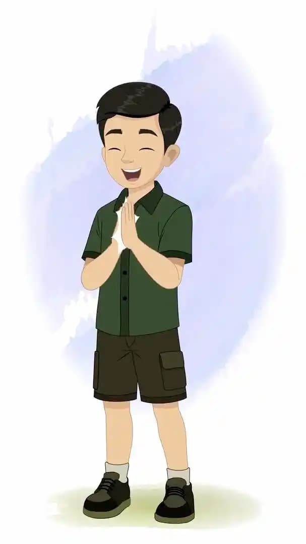 A Boy wearing green shorts clapping animated vector cartoon character AKA Chirag