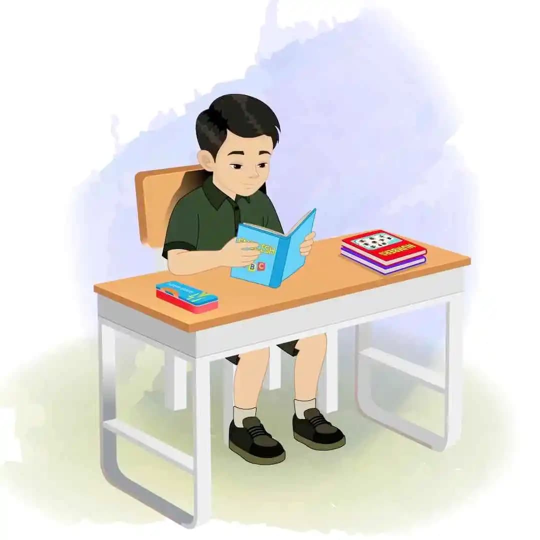 School boy reading pose animated vector cartoon character AKA Chirag