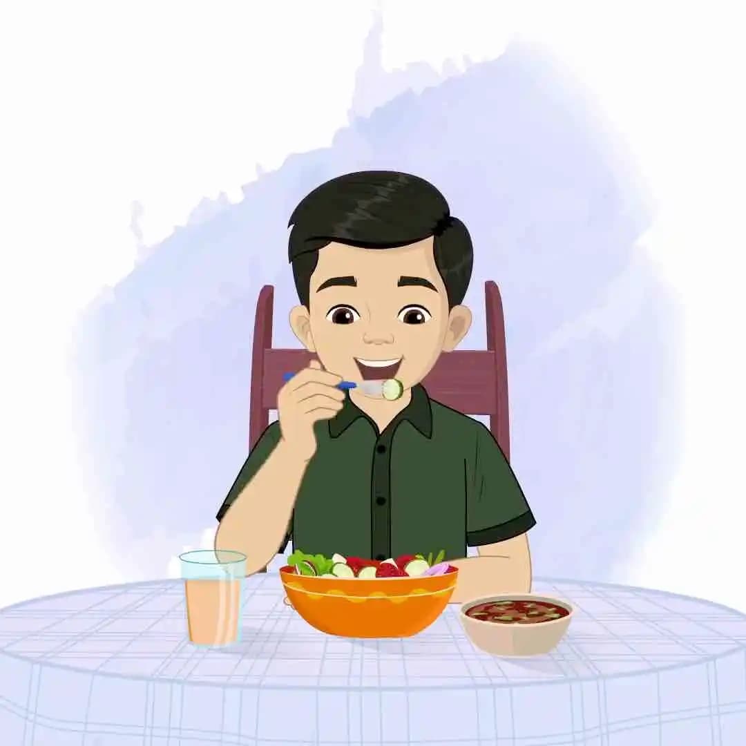 Child wearing casual clothes while eating animated vector cartoon character AKA Chirag