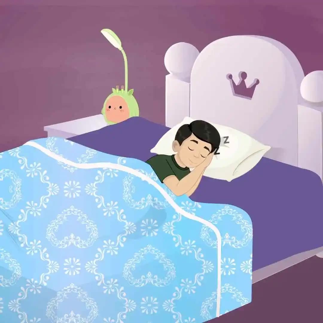 Cute boy sleeping on bed animated vector cartoon character AKA Chirag