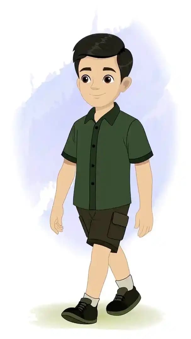Kid in casual wear walking animated vector cartoon character AKA Chirag