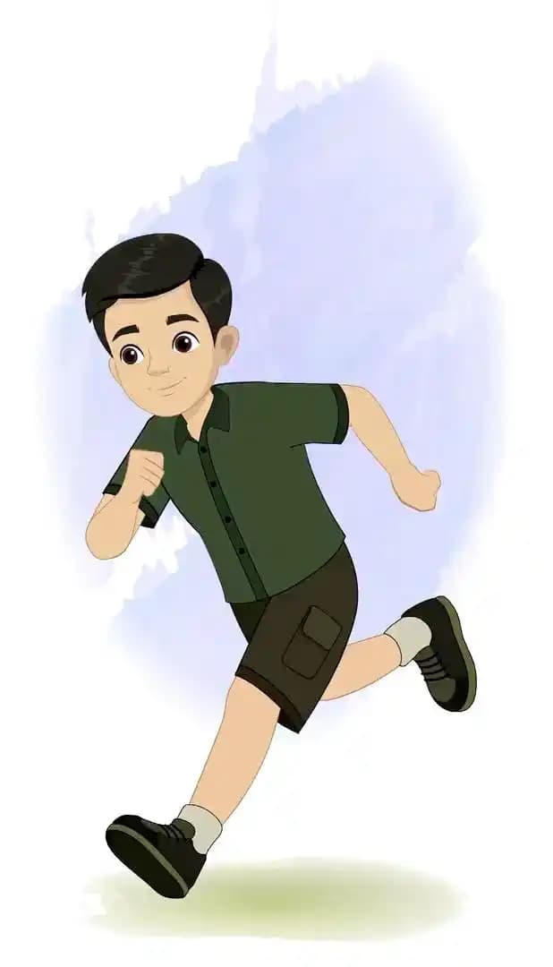 Boy in summer outfit running one third view animated vector cartoon character AKA Chirag
