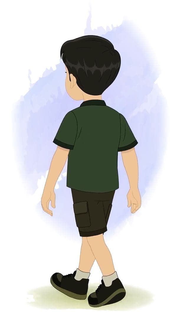 School boy walking back third animated vector cartoon character AKA Chirag