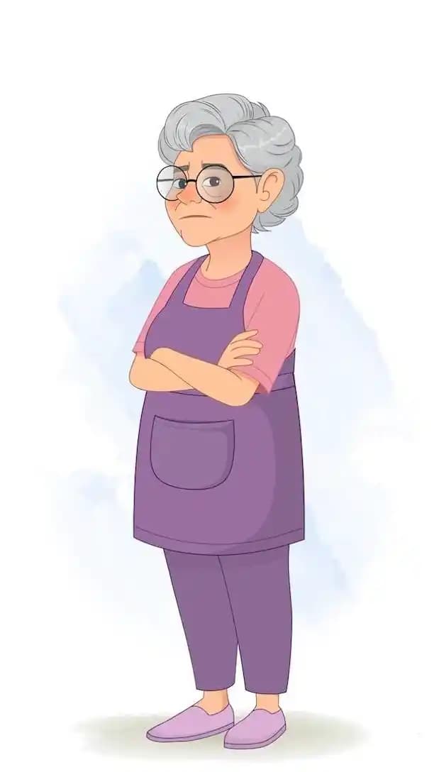 Indian grandmother annoyed pose animated vector cartoon character AKA Selia