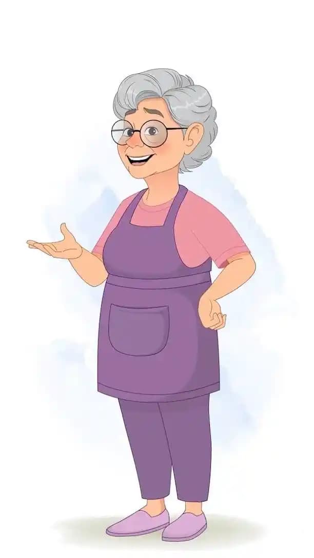 Older lady talking pose animated vector cartoon character AKA Selia