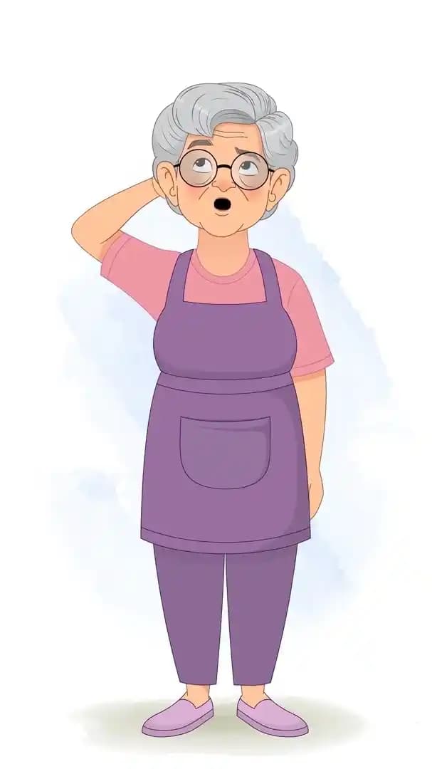 Confused old lady animated vector cartoon character AKA Selia